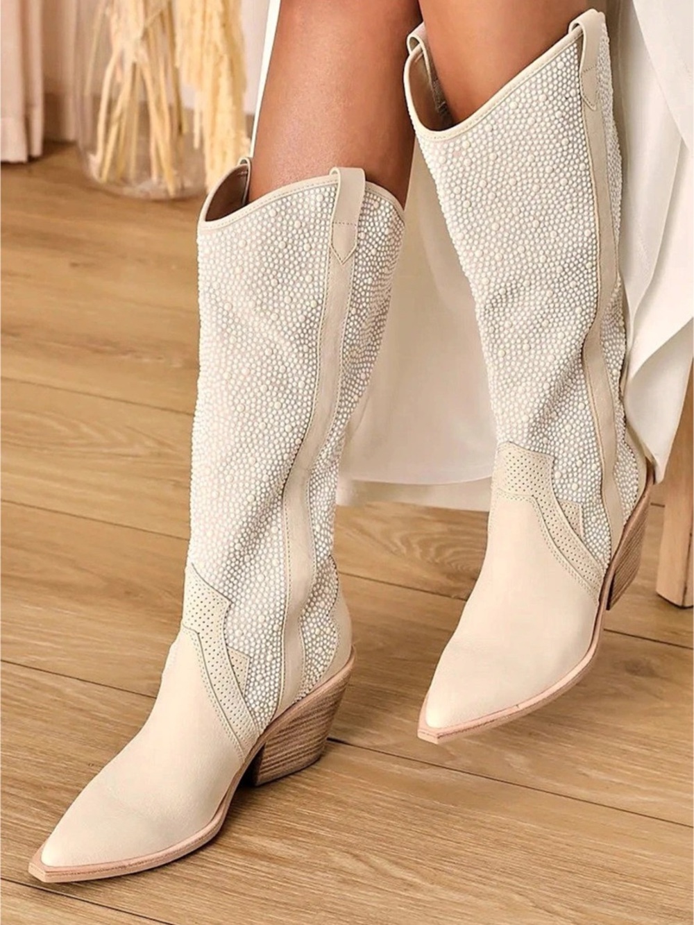 Dolce Vita Naven Beaded Western Boots Cream US 8.5